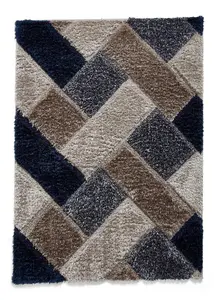 Grey Navy Shaggy Geometric Modern Rug for Living Room Bedroom and Dining Room-120cm X 170cm