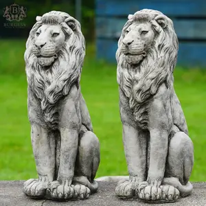 Pair of Regal Lion Stone Statues British made Large Garden Ornaments