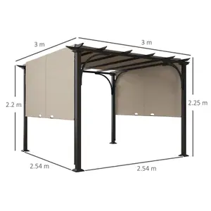 Outsunny Outdoor Retractable Pergola Garden Sun Shade Patio Canopy Shelter, Beige