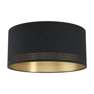 Wall Flush Ceiling Light Colour Black Shade Black Gold Fabric Bulb E27 1x40W