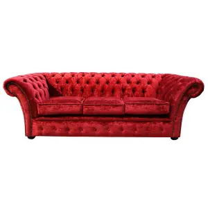 Chesterfield 3 Seater Modena Pillarbox Red Velvet Sofa In Balmoral Style