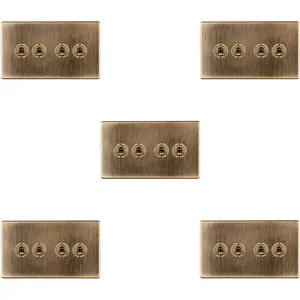 5 PACK 4 Gang Quad Retro Toggle Light Switch SCREWLESS ANTIQUE BRASS 10A 2 Way