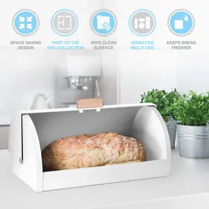 EHC Bread Bins for Kitchen, Bread Box with lid, Kitchen Storage Bin, Bread Container, White