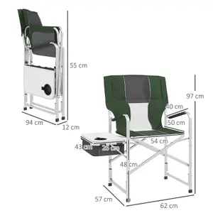 Outsunny Folding Directors Chair Aluminium Camping Chair with Cooler Bag Green