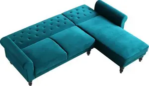 Hanney Chesterfield Chaise Sofa Bed In Teal Velvet, Corner Sofa Bed - Daals - Sofa Beds