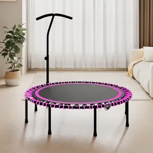 48in Bungee Cords Foldable Round Trampoline with Adjustable T-Handle Bar in Pink