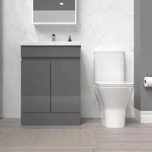 Nes Home 600mm Steel Grey Basin Vanity Unit & Rimless Close Coupled Toilet