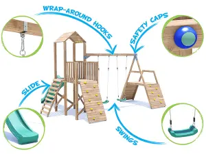 Dunster House Climbing Frame with Swings, Slide, Climbing Wall FrontierFort Low Platform