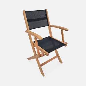 sweeek. Pair of foldable wooden garden chairs Almeria Black 54x58.7x89 cm