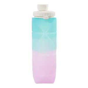 600ml Collapsible Silicone Water Bottle for Travel Gym Blue and Purple