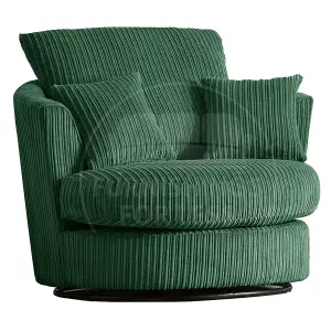 Luxor Jumbo Cord Green Fabric Single Seater 360 Degree Swivel Chair Sofa Accessory