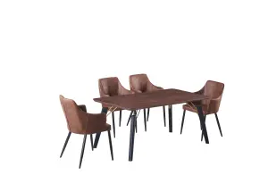 5PCs Zarah Cosmo Dining Table Set w/ a Brown Dining Table & 4 Brown Faux Leather Dining Chairs for Dining Room