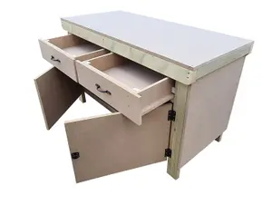 Wooden MDF top storage workbench with lockable cupboard and drawers (V.4)  (H-90cm, D-70cm, L-150cm)