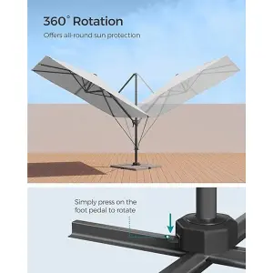 SONGMICS Cantilever Garden Parasol, Parasol Outdoor Patio Umbrella, Swivel, Seamless Tilt, Crank, with Cross Base, Dove Grey