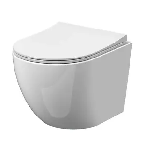 Rimless Wall Hung Toilet Pan with GROHE 0.82m Low Height Concealed Cistern Frame  WC - Chrome Dual Flush Plate