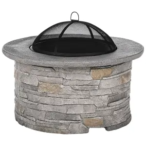 Beliani Round Fire Pit Grey TAMBORA