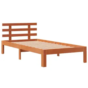 Berkfield Bed Frame with Headboard Wax Brown 90x190 cm Single Solid Wood Pine