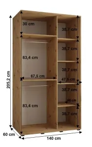 Stylish Sapporo Sliding Door Wardrobe with Lamella Effect - Oak Artisan  (H)2050mm (W)1400mm (D)600mm