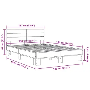 Berkfield Bed Frame without Mattress Grey Sonoma 135x190 cm Double