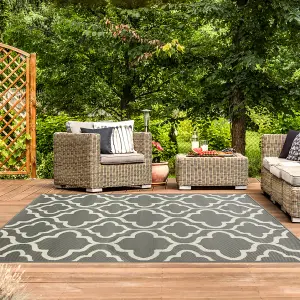 Grey Trellis Flatweave Indoor Outdoor Rug 200x290cm