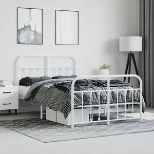 Berkfield Metal Bed Frame with Headboard and Footboard White 120x190 cm