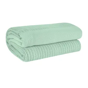 EHC Lightweight Hand Woven Adult Cellular Cotton Blanket,King 230 x 250cm - Sage