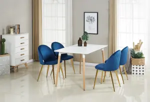 Lucia Halo Dining Set, a Table and Chairs Set of 4, White/Royal Blue