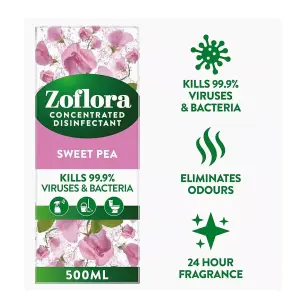 Zoflora Concentrated Antibacterial Multi-surface Cleaner Sweet Pea 500ML x 3