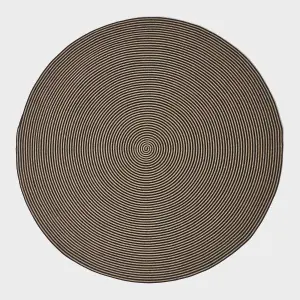 Homescapes Linen and Black Handmade Woven Spiral Braided Rug, 200 cm Round