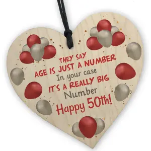 Red Ocean Hilarious Birthday Gifts For 50th Birthday Wooden Heart 50th Birthday Gifts For Women Men Mum Dad Nan Grandad