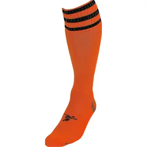 JUNIOR Size 3-6 Pro 3 Stripe Football Socks - ORANGE/BLACK - Contoured Ankle