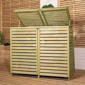 1.34m x 1.2m Large Wooden Outdoor Garden Double Wheelie Bin Store Storage for 2 Bins