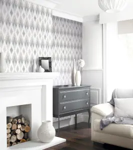 Arthouse Scandi Diamond Silver Wallpaper