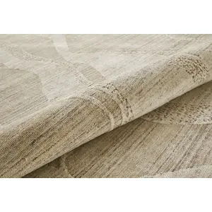 Beige Wool Abstract Luxurious Modern Easy to Clean Abstract Dining Room Bedroom and Living Room Rug -244cm X 305cm