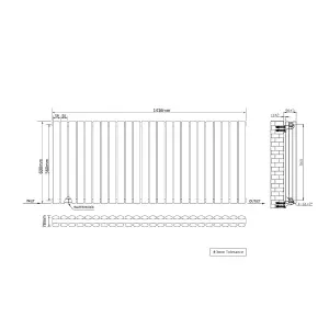 Rinse Bathrooms 600x1416mm Anthracite Horizontal Designer Radiator Double Column Oval Panel Bathroom Radiators