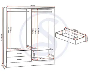 Nevada 4 Door 2 Drawer Mirrored Wardrobe in Sonoma Oak Effect Finish