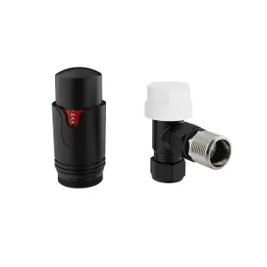 Rinse Bathrooms Angled 1 x 15mm Black Round Head Radiator and Towel Rail Thermostatic Valves