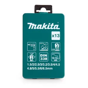 Makita D-54075 13-Piece HSS-R Drill Bit Set for Steel and Cast Iron