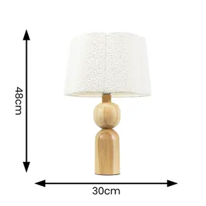 ValueLights Azalea Rustic Wooden Table Lamp with Cream Boucle Scallop Shade and LED Bulb