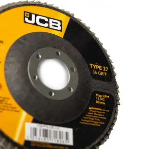 JCB Metal 36 Grit Flap Discs 115mm (4 1/2'') x 22.23mm, 10 Pack  JCB-FDC115-40-10PK