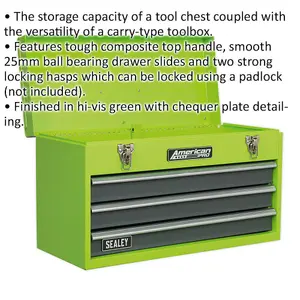 Compact Green 2 Drawer Tool Chest - 510 x 225 x 300mm Portable Storage Solution