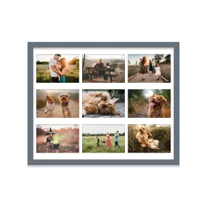 20x16 Inch 9 Opening Photo Collage Frame, Display Nine 6x4 Inch Photos, Multi Aperture Family Picture Frame, Grey