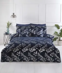 Como Navy Silver Foil Detailing Super King Duvet Cover Set