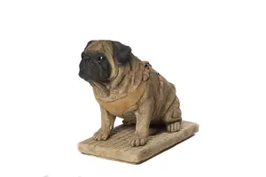 Pair of Full Size Sitting Pugs Stone Statues