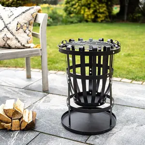 Forno Fire Basket with Chrome Plated Grill for BBQ Cooking - Metal Outdoor Garden Wood or Charcoal Burner Fire Pit - H56 x 45cm