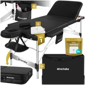 Massage Table Ko Tao - 3 zones, 78cm wide, aluminium frame, folding, carry bag - black