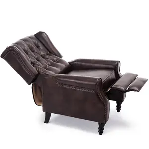 Althorpe Wing Back Recliner Chair Bonded Leather Button Fireside Occasional Armchair (Brown)