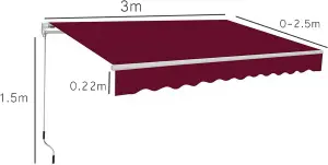 3M x 2.5M Retractable Awning, Manual Awnings for Patio Sun Shade Shelter, Wine Red