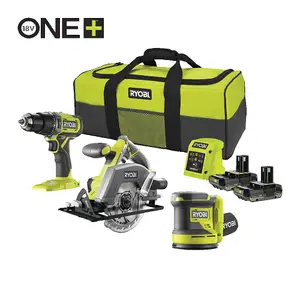 Ryobi 18V ONE+™ Cordless Combi Drill, Circular Saw & Random Orbital Sander Starter Kit (2 x 2.0Ah)