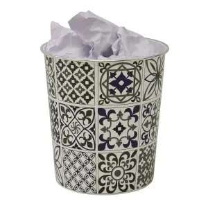 JVL Mosaic Navy Waste Paper Bin, 27cm x 25cm approx, Polypropylene, Small